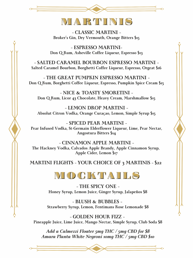 Bird's Nest Fall Menu