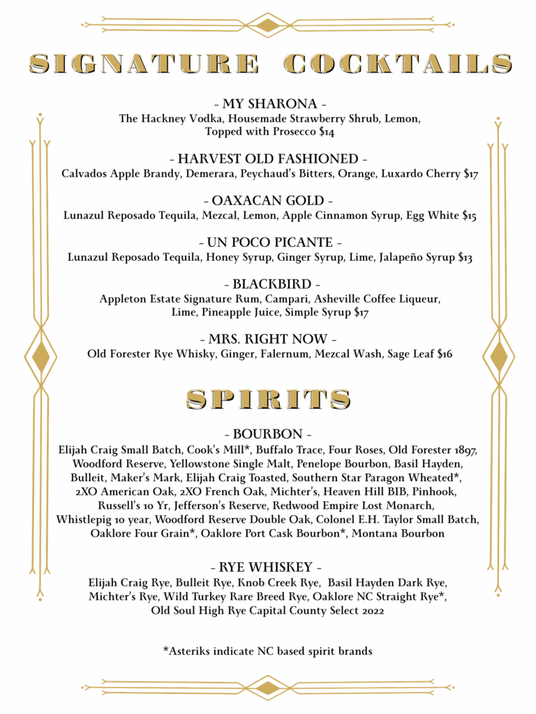 Bird's Nest Fall Menu