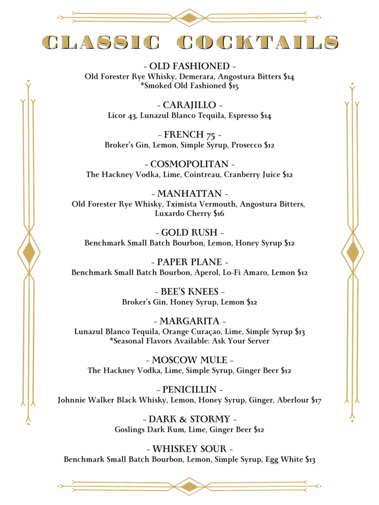 Bird's Nest Fall Menu